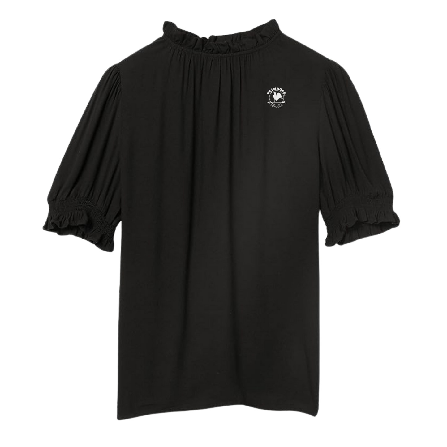 Women's Twill Short Puff Sleeve Ruffle Smocked Shirt