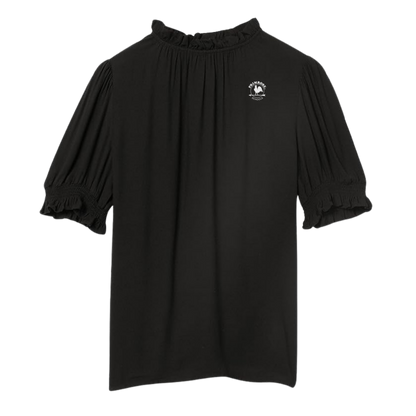Women's Twill Short Puff Sleeve Ruffle Smocked Shirt