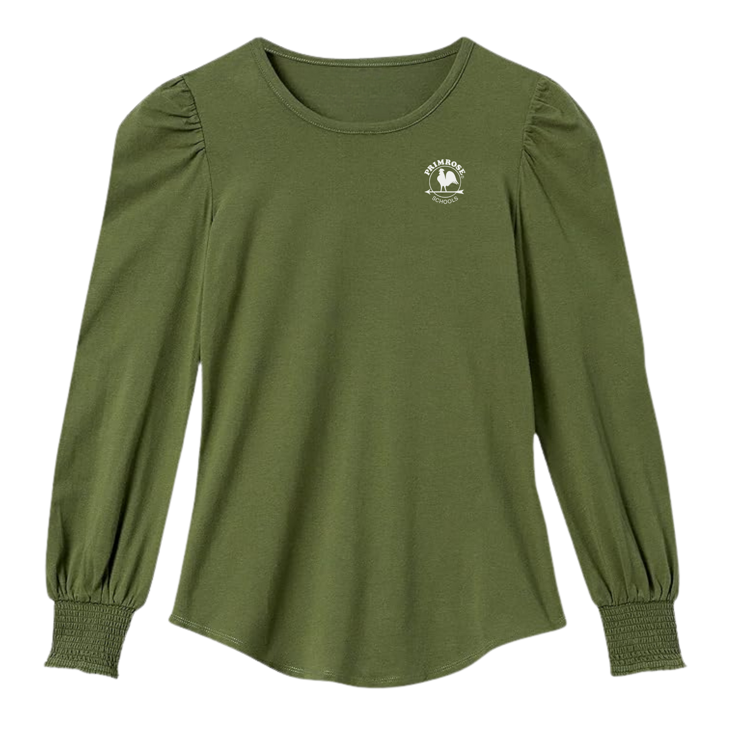 Women's Long-Sleeve Crewneck Smocked Cuff T-Shirt