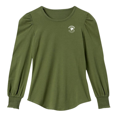 Women's Long-Sleeve Crewneck Smocked Cuff T-Shirt