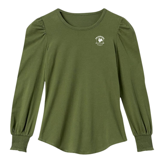 Women's Long-Sleeve Crewneck Smocked Cuff T-Shirt