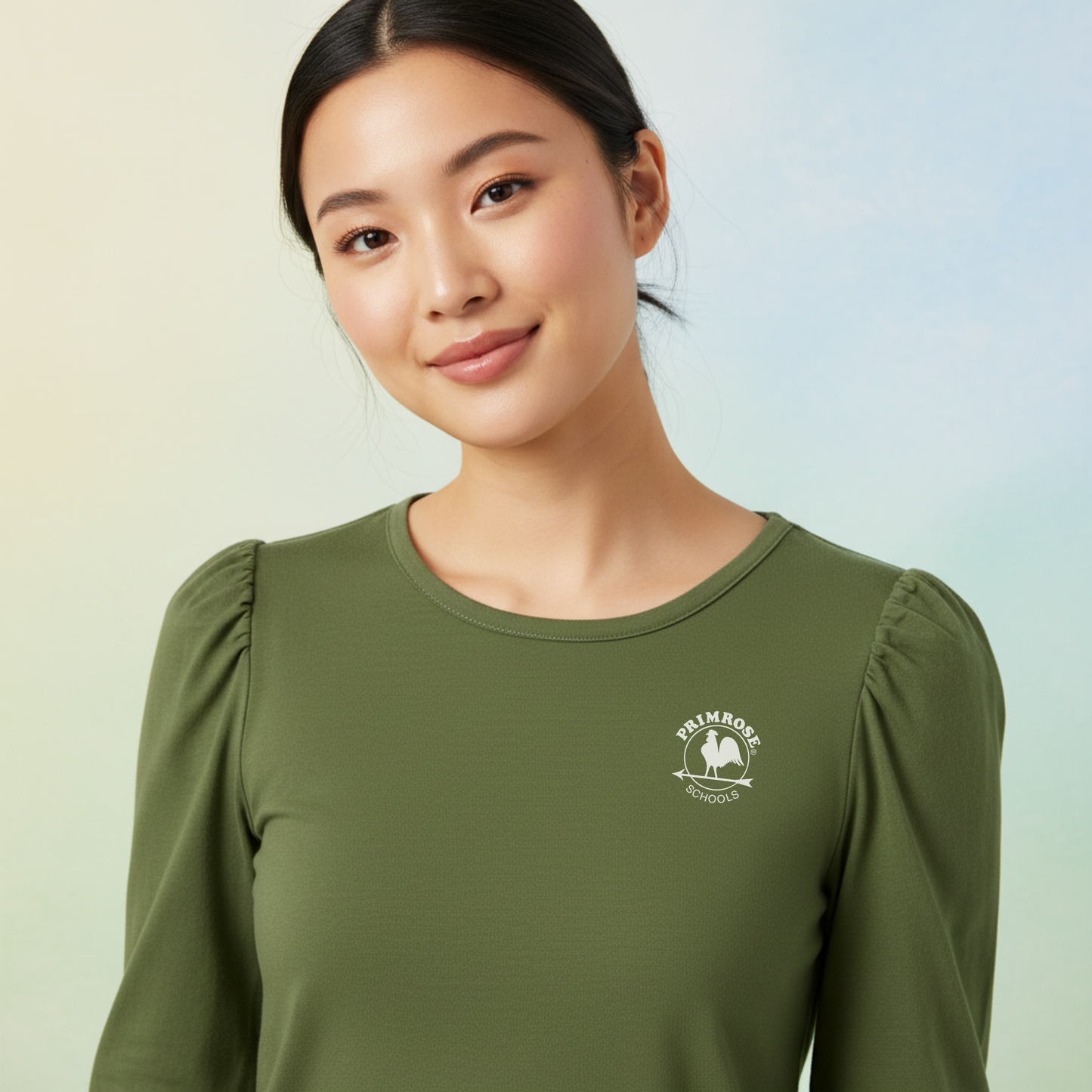 Women's Long-Sleeve Crewneck Smocked Cuff T-Shirt