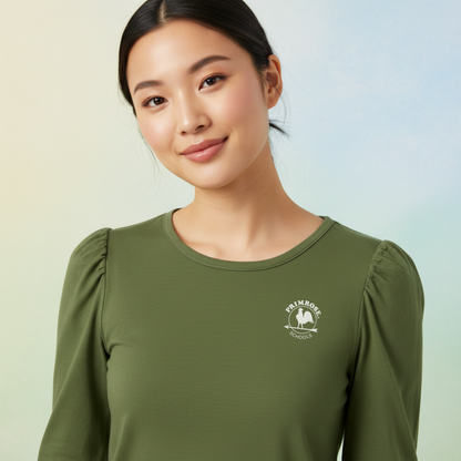 Women's Long-Sleeve Crewneck Smocked Cuff T-Shirt